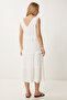 V-Neck Flounced Linen Dress Ecru Lyy0089 - 4