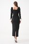 Women Black Long Sleeve Square Neck Pearl Detail Midi Dress 365 - 3