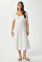 Women's Isabella Back Detailed Seersucker Texture Ecru Lycra Dress 12238 - 5