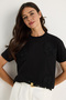 Women's Black Crew Neck Short Sleeve T-Shirt with Floral Accessories 60602060 - 3