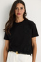 Women's Black Crew Neck Short Sleeve T-Shirt with Floral Accessories 60602060 - 2