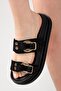 Gretel Genuine Suede Black Color Double Buckle Women's Slippers - 2