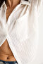 Women's White Self Striped Half Sleeve Single Pocket Detailed Shirt 2108 60283328 - 5