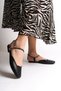 Caroline Elastic Orthopedic Comfortable Sole Women's Ballerina Shoes with Stone Detail at Ankle - St Black
