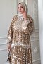 Curved Spiral Pattern Camel Viscose Dress - 5