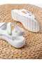 Women's White Thick Sole Velcro Hologram Detailed Sports Sandals - 3