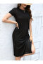 Women's Short Sleeve Side Slit Crew Neck Knee Length Viscose Dress - 4