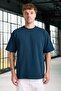 Two Thread Fabric Cotton Crew Neck Basic Oversize Men's T-Shirt - Prussian Blue