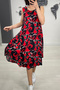 Women's Black Red Ethnic Patterned Sleeveless Midi Dress - 2