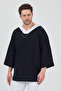 V-Neck 4/3 Sleeve White Piping Oversize T-Shirt Drop Shoulder