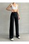 Women's Black Ribbed Detailed Modal Fabric Stylish High Waist Trousers - 3