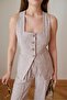 Dusty Rose Square Collar Tie Back Detailed Vest Trousers Set - 3