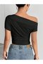 New Product Women's Off Shoulder Pleated Detailed Viscose Blouse (Not Crop) 0029 - 4