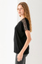 Women's Black Shoulder Snake Pattern Deaty Collar V Metal Detailed Short Sleeve Blouse - 5
