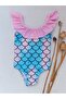Girl's Ruffle Detail Mermaid Patterned Swimsuit - 2