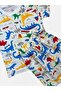 Boys Cotton Bus Car Dinosaurs Patterned White Short Sleeve Shorts Summer Pajamas Set - 4