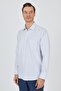 Men's Long Sleeve Striped Pattern Hard Collar Pocket Cotton Comfort Fit Shirt 1004250193 - 3