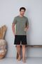 Men's 100% Organic Cotton Khaki Short Sleeve Natural Pajama Set with Shorts - 2