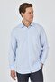 Men's White-Blue Long Sleeve Striped Patterned Hard Collar Pocket Cotton Comfort Fit Shirt 10042 - 2
