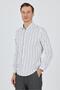 Men's White-Blue Long Sleeve Striped Pattern Italian Collar Flexible Slim Fit Shirt 100425 - 3