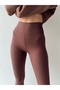 Women's Brown Ribbed High Waist Seamless Knitted Ribbed Leggings - 3