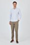 Men's Dark Blue Half Italian Collar Striped Pattern Slim Fit Shirt 1004250216 - 2