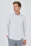 Smoke White Long Sleeve Striped Pattern Hard Collar Flexible Slim Fit Shirt 1004250159 - 3