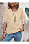 Women's Short Sleeve Viscose Blouse Minimal Lines with V Neck