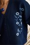 Women's Navy Blue V-Neck Embroidered Elastic Sleeves Summer Muslin Shirt G28-4889 60283343 - 6