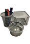 Desk Set Paper Clip Holder-Paper Holder-Pen Holder 3 Piece Metal Perforated Set Gray Bfx-Mms9801G - 2