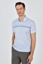 Blue Short Sleeve Printed Pique Polo Collar Pocketless Slim Fit T-Shirt 1011250168 - 3