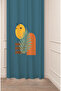 Leaf Bird Minimalist Bohemian Patterned Special Design Digital Printed (Single Wing) Navy Blue Stylish Background Curtain
