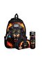 Kids Black Lion Patterned 3-Piece School Bag Set (School Bag, Pen Holder, Water Bottle)