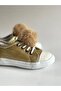 Girl's Gold Glittery Pompom Sneakers |   Shiny Surface Laced Casual Model - 3