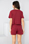 Burgundy Tied Knitted Shorts Set7888 - 2