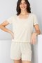 Stone Color Pointel Openwork/Hole Knitted Shorts Suit7892