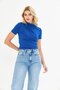 Navy Blue Drape Detailed Fitted/Body Fitted Crew Neck Short Sleeve Stretchy Knitted Blouse - 2