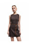 Sleeveless Crew Neck Belt Detail Pocket Cotton Mini Denim Dress - 2