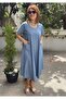 Flared Long Denim Dress with Pockets - 3