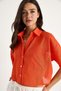 Women's Orange V-Neck Single Pocket Detailed Short Cotton Linen Summer Shirt 232-2043 60283347