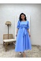 Baby Blue Big Bow Square Neck Flared Poplin Dress - 4