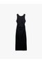 Slim Fit Sleeveless Crew Neck Draped Back Detail Midi Dress - 3