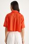 Women's Orange V-Neck Single Pocket Detailed Short Cotton Linen Summer Shirt 232-2043 60283347 - 7