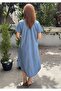 Flared Long Denim Dress with Pockets - 4