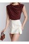Women's Burgundy Sandy Fabric Cross Shirring Detail Tank Top - 2