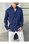 Comfortable Regular Fit Linen Navy Blue Shirt - 2