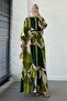 Geometric Pattern Belted Viscose Dress-Green