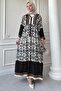 Patterned Buttoned Loose Black Viscose Dress - 2