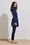 Parachute Waist Drawstring Zippered 2-Piece Hijab Swimsuit Suit Dark Blue - 6