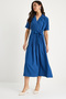 Women's Navy Blue Double Breasted Collar Belted Short Sleeve Summer Dress 6570 60283354